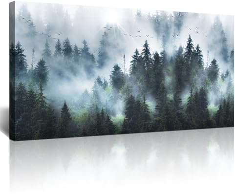Lapremoly Leinwand-Wandkunst für Wohnzimmer, großes Bauernhaus, Wanddekoration für Schlafzimmer, modisches Wandposter, Nebel, Wald, Landschaft, Bilder, Kunstwerk, Bürodekoration, Gemälde, moderne