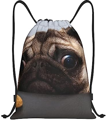 Süßer Mops-Rucksack mit Kordelzug, leicht, für Fitnessstudio, Reisen, Shopping, Schule und mehr