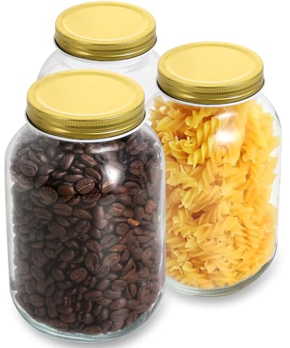 LIMILI Glass Jars with Lids, 3 Pack 1000ml/ 32 oz Multipurpose Mason Jars with Lids, Food Storage for Overnight Oats, Pickling, Canning, Preserving, Meal Prep