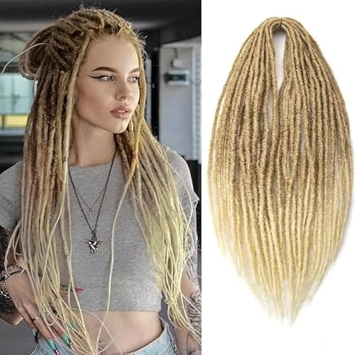 PORSMEER 24 Inch Dreadlocks Extensions 10 Strands Handmade Dreadlock Crochet Hair Braids Synthetic 0.6cm Hippie Straight Double Ended Dreads Goddess Locs Crochet Hair for Women (27/613#, Double-ended)