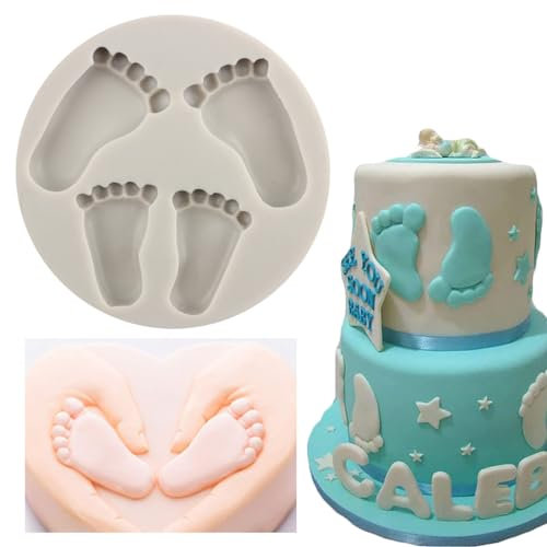 MINFEIDMS Silicone 3D Baby Foot Fondant Mould for Baby Shower Cake Decorating Cupcake Topper Candy Chocolate Gum Paste Polymer Clay