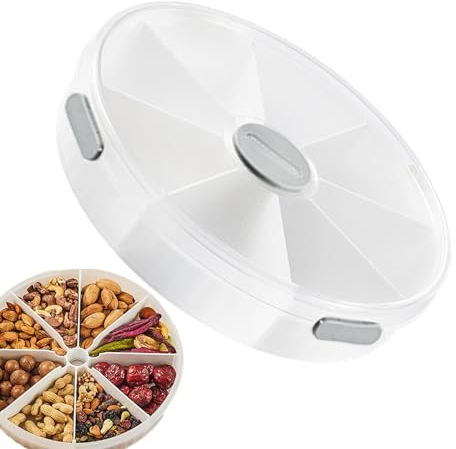 Aizuoni Snack Spinner, Snackbox Kinder, Snack Organizer, Travel Snack Box Spinner, Geteiltes Serviertablett Mit Deckel, Runde Obstaufbewahrungsplatte Mit Herausnehmbaren Trennwänden, Küchenhelfer
