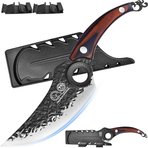 XYJ Knife Kitchen, Forged Boning Knife for Meat Cutting, High Carbon Steel, Chef Knife for Kitchen, Outdoor Camping, Full Tang, Knife With Sheath - Edge Guard Protector Cover