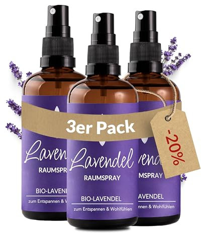 Heldengrün® Lavendelspray Gute Nacht [BIO-LAVENDELÖL] Dermatologisch getestet - Lavendelspray für Kopfkissen - Blumig & frisch - Lavendel Kissenspray & Raumspray - 3 x 100 ml