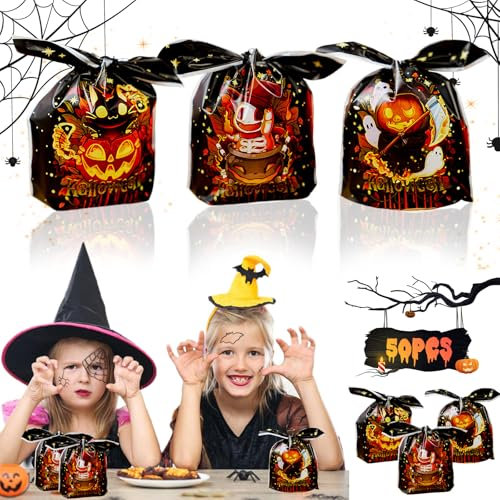 50 Pcs Sacchetti Caramelle, badaren Sacchetti Caramelle Halloween, Dolcetto o Scherzetto Borse con Orecchie da Coniglio, Carnevale Sacchetti Biscotto, Sacchetti Porta Caramelle (Piantagrane)
