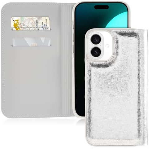 kate spade new york Wallet Folio iPhone 16 Plus Case - Compatible with Wireless Charging - Designer Phone Case - Metallic Silver