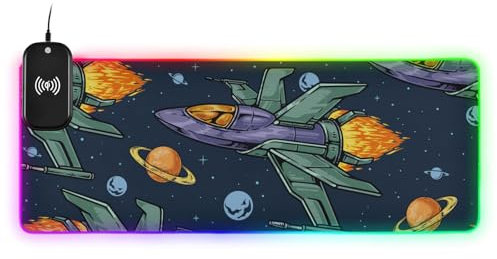 Spaceship Vintage Wireless Charging Glowing Computer Animal Pad Small Desk Mat for Keyboard and Animal Mousepad Gaming Glowing Studio 80.0x30.0 cm
