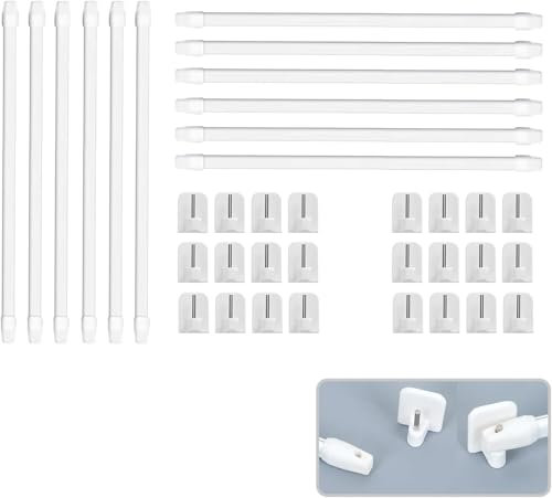 ALLBASA Tringle rideaux extensible, barre de douche, barres de virage, tringle rideau sans percage réglable, pour fenetre (12pcs(40-60)+crochet)