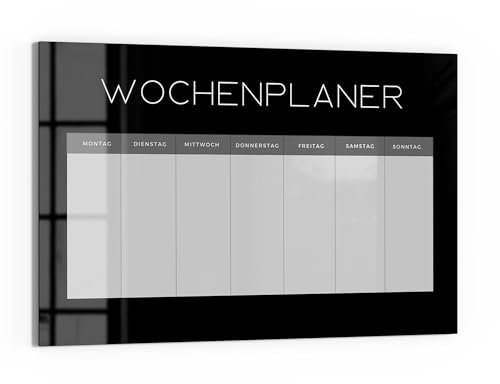 DEQORI Glas-Magnettafel | 90x60 cm cm groß | Motiv Planer V2 Schwarz (DE) | Memo-Board aus Glas | Magnetboard inkl. Magnete, Stift & Tuch für Küche & Büro | Tafel magnetisch & beschreibbar