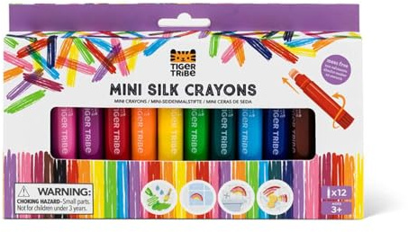 Tiger Tribe Mini Silk Crayons - 12pcs Twistable Rainbow Crayon Set, Draws on Paper, Glass, Tiles, Rocks & More, Colouring Sets For Toddlers & Kids, Children’s Crafting & Stationery Gifts, Age 3+ Years