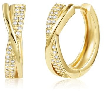 Damen Ohrringe Gold Creolen Kleine, ASH'S CHOICE Silber 925 Ohrringe mit Zirkonia Stein Strass Glitzer Creolen Gold Kleine Huggie Creolen Leicht Breit Klobige Dick Creolen Twist Chunky Ohrringe Gold