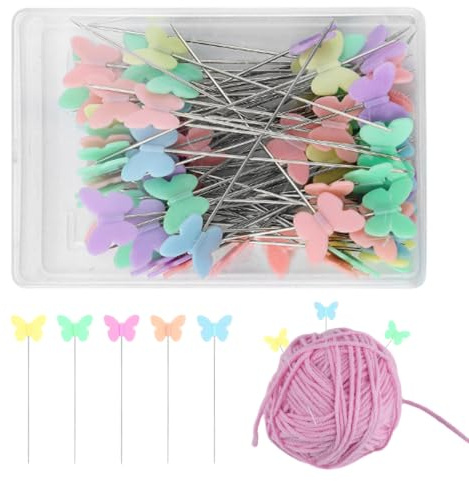 200 Stück Schmetterlingkopf Stecknadel Nähen Nähnadeln Mit Kopf Lang Mehrfarbige Stecknadeln Für DIY, Schmetterling Blume Kopf Pins Handwerk Basteln