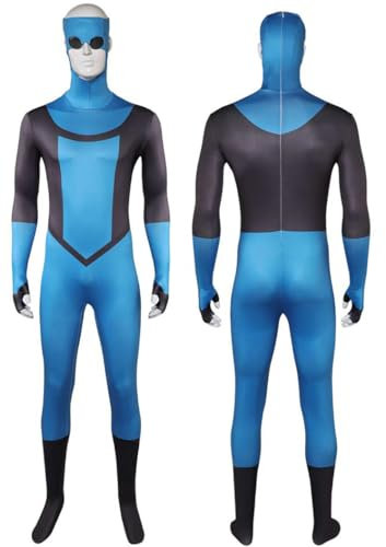 Cnulaueu Männer Invincible Cosplay Kostüm Mark Grayson Jumpsuit Kampf Uniform Anzug Anime Halloween Outfit Bodysuit (Blue, XL)
