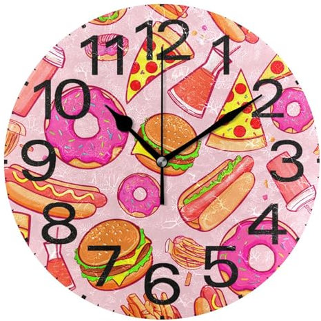 Kutsu Scale Food Items Wall Clock Silent Non Ticking, Battery Operated Round Clock 10 Inch for Home Bedroom Living Room Kitchen Office School Classroom, Black