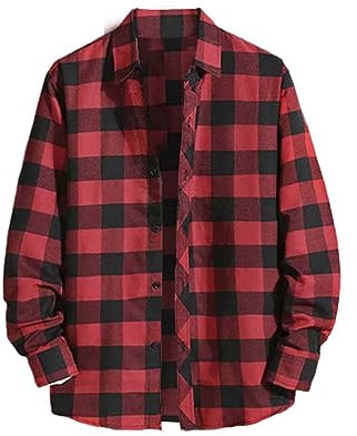 Camicie da uomo a quadri a maniche lunghe, con bottoni, casual, alla moda, per sport all'aria aperta, vintage, classica, a quadri, giacca leggera, a maniche lunghe, da lavoro, comoda da indossare