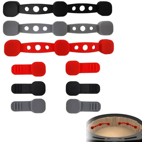 3 Set Airfryer Magnete für Backpapier, Quadrat Schwarz + Grau + Rot Air Fryer Magnet Silicone Buckle für Holding Down Pergamentpapier, Hochtemperaturbeständige (Schwarz, Grau, Rot)