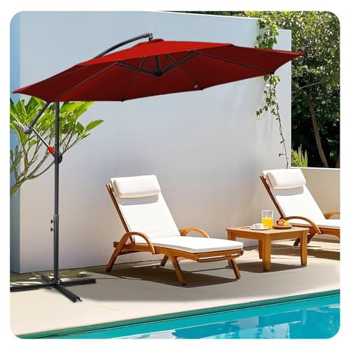 Jaxguom Sonnenschirm 350cm Ampelschirm mit Ständer Rund Kurbelschirm UV-Schutz Cantilever Schirm Wasserdicht Gartenschirm Marktschirm für Patio,Garten,Terrasse,Rot