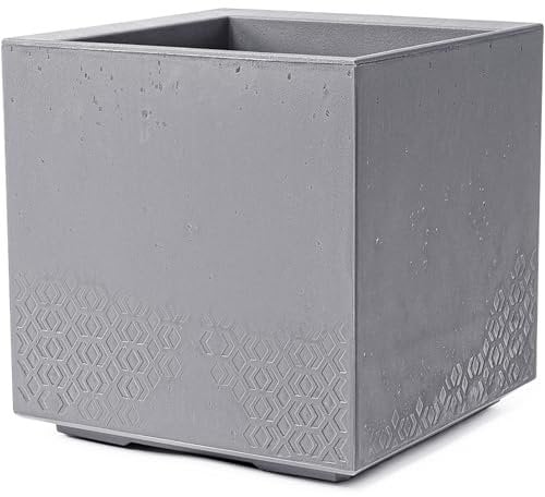 KONZEPT Macetero grande con ruedas, de material 100% reciclado, 40 x 40 x 40 cm, para exterior, cuadrado, gris con aspecto de hormigón, móvil, ideal para jardín, terraza y balcón