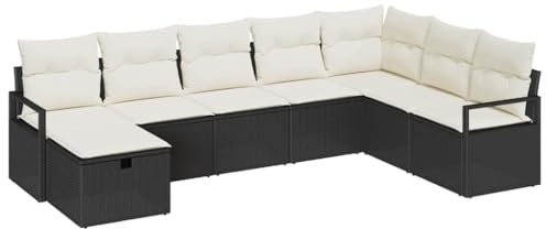 vidaXL Sofa Set mit Kissen 8 pcs Schwarz und Creme Poly-Rattan, Garten und Terrasse, Moderner modularer Sofa, Robuster Lounge Set, UV-beständig, Leicht mit Stauraum