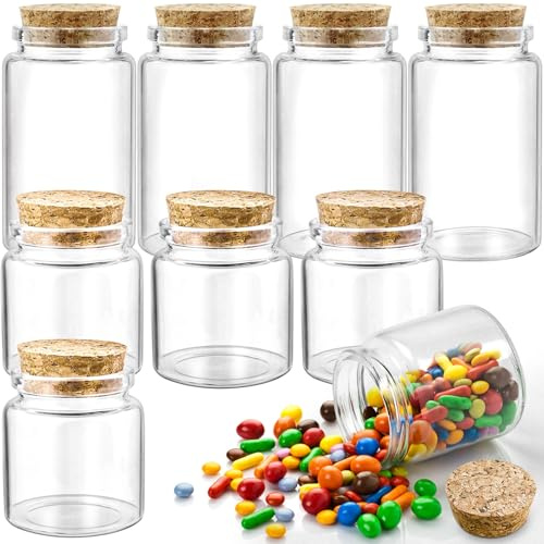 GZLCEU 8 Stk Glasflasche mit Korken Set, 50ml/100ml Glasflaschen, 2 Größen | Transparent Glas mit Korken Klein für Dekoration Geschenke, Party, Küchengewürz, DIY Bastelarbeiten