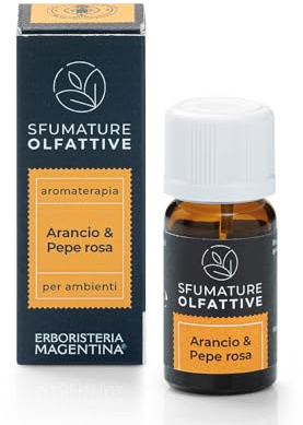 Erboristeria Magentina - Sfumature Olfattive Essenza da 10ml - Aromaterapia per la casa (Arancio e Pepe Rosa)