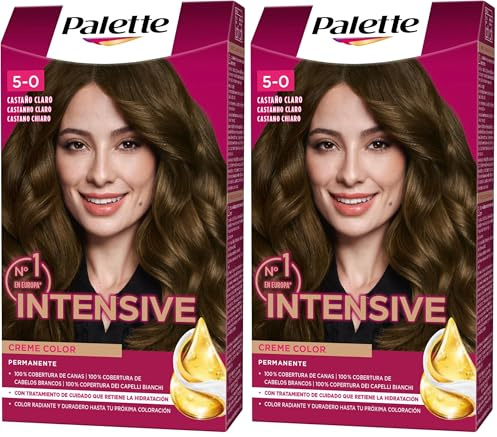 Schwarzkopf Palette Intensive Creme Color, Coloración Permanente de Cuidado con Aceite de Marula, Óptima Cobertura de Canas, Color Duradero, Palette Icc 5 Castaño Claro, 172.5 Mililitros