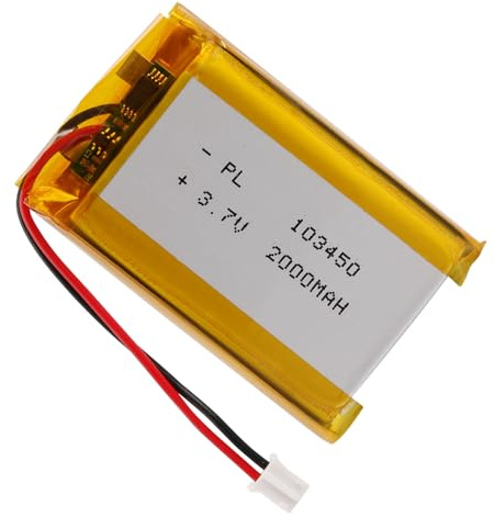3.7V 2000mAh 103450 Lithium Polymer Lipo Rechargeable Battery with PH 2.0mm Connector for Bluetooth Speaker, Dash Cam, Smart Home Devices