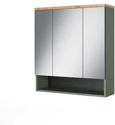 Vicco Badspiegelschrank Eden, Grün, 70 x 77.5 cm | mit 3 Spiegeltüren, viel Stauraum für Badutensilien