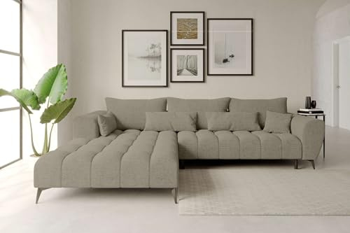 99rooms Ferrano Ecksofa Polsterecke Eckcouch Chenille Eden Cappuccino, mit Ottomane Links, ohne Sitztiefenverstellung