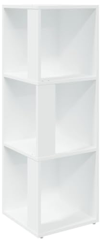 Mhdvray Étagère d'angle blanche 33 x 33 x 100 cm en matériau dérivé du bois - 3 compartiments - Meuble de rangement peu encombrant - Design moderne pour salon, bureau, chambre à coucher
