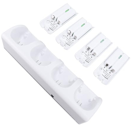 LUCKDANO Battery Pack Controller Charger Station for Remote - 4 in 1 Dock with 4 Pack 2800mAh Rechargeable Batteries for Effortless Gaming (White)