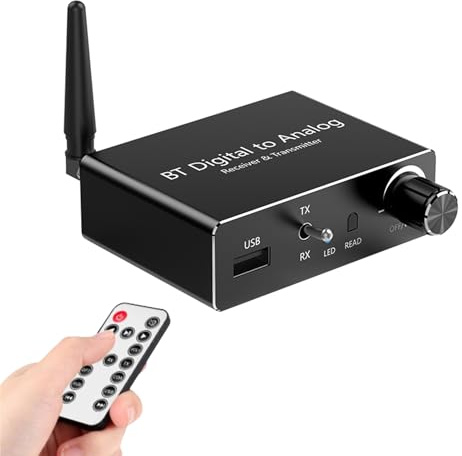 Plyisty Bluetooth 5.3-Sender-Empfänger mit DAC, Optischem Koaxial-AUX-USB, HiFi mit Geringer Latenz für TV-PC-Auto-Heimkino-Kopfhörerlautsprecher