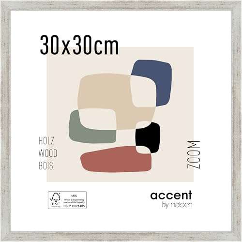 accent by nielsen Holz Bilderrahmen Zoom, 30 x 30 cm, Silber | Holz Rahmen im Hoch- & Querformat zum Aufhängen Silber gebürstet Echtglas