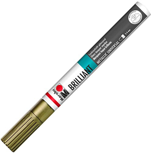 Marabu 01210032084 - Brilliant Painter, gold 084, Strichstärke ca. 2 - 4 mm, Universeller Lackmalstift, glänzend, deckend, wetterfest, lichtecht, schnell trocknend, für verschiedene Oberflächen