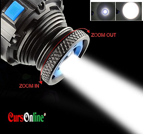 CursOnline Torcia LED Frontale Pazzesa by Bailong BL-6816 con Zoom Potentissima LED Bianco di Nuova Generazione MOD. LED CREE XM-L T6 >960 Lumens
