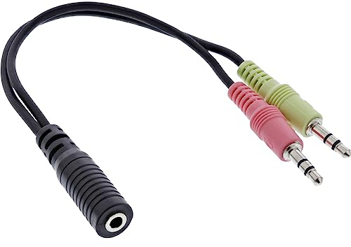 InLine 99312A Audio Headset Adapterkabel, 2x 3,5mm Klinke Stecker an 3,5mm Klinke Buchse 4pol. OMTP, 0,15m