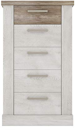FORTE DURO Kommode mit 5 Schubladen, Holzwerkstoff, Pnie Weiß /Antikeiche, 62 x 106,3 x 41,3 cm