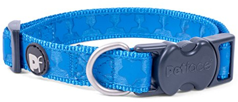 Petface Tonal Stars Print Dog Collar, Large, Bright Blue