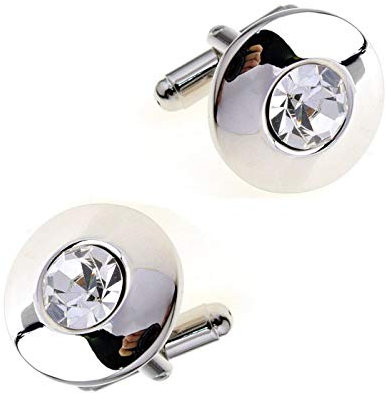 Charles William Gemelos de botón de plata para hombre y mujer, piedra de cristal transparente, 2