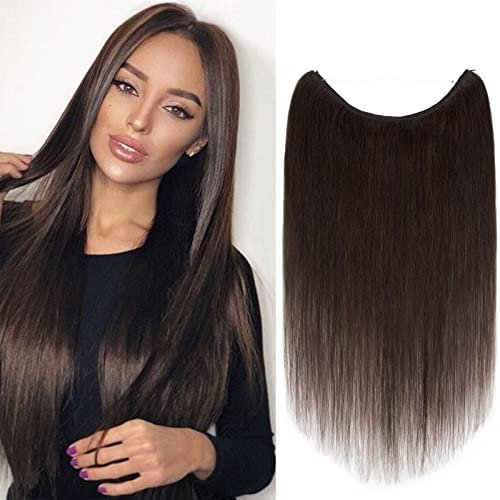 TESS Haarteile Echthaar Extensions 1 Tresse Doppelt Dicke Draht komplette Haarverlängerung guenstig Haar Extensions Glatt 20(50cm)-110g #2 Dunkelbraun