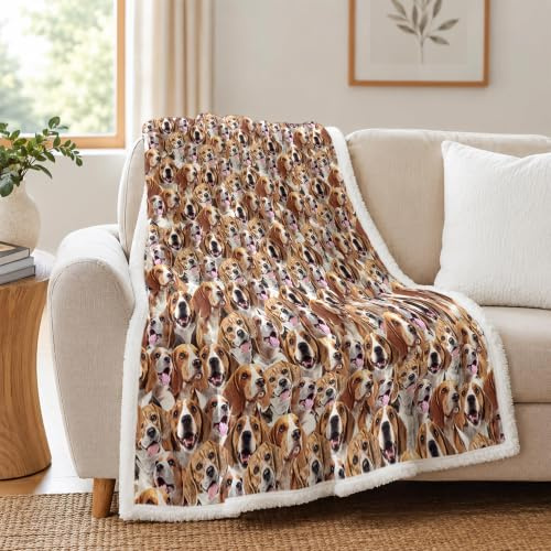 BlessLiving Fuzzy Dog Blanket For Kids Adults Cute Puppy Fleece Blanket Reversible Animal Pattern Sherpa Throw Twin/Double (Beagles,150x200cm)