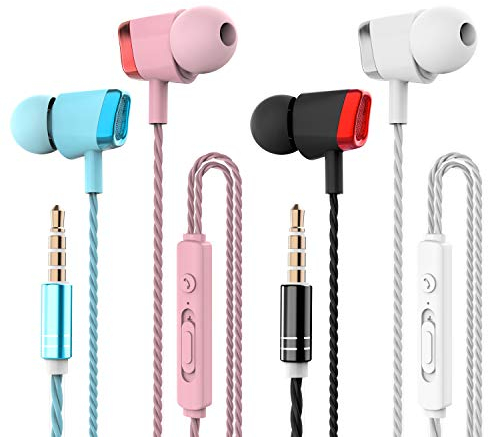 CBGGQ 4 Pack Ear Kopfhörer, Stereo Bass In Ear Ohrhörer mit Mikrofon & Fernsteuerung Noise Cancelling Bass-Sound 3,5mm Kopfhörer für iOS, Android Smartphones, MP3 /MP4 Players.