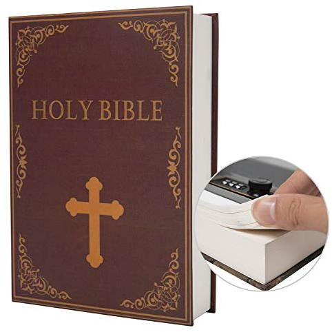 Real Paper Diversion Book Safe Storage Box, Dictionary Secret Safe with Code Lock/Key, flip Book Hidden Safe (M Combination, Bible)