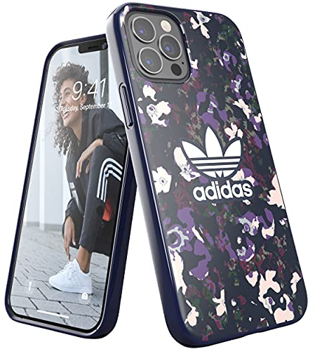 adidas EX7971 Hülle Entwickelt für iPhone 12 / iPhone 12 Pro 6.1, Fallgeprüfte Hüllen, stoßfeste erhöhte Kanten, Original Snap Case Schutzhülle, Blumen/Lila/Marine