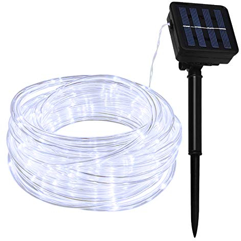 Lamker 10M 100 LEDs Lichterschlauch Solar Außen 8 Modi Dimmbar Weiß Licht Lichterketten Wasserdicht Lichtschläuche Lichterkette für Garten Balkon Terrasse Weihnachten Party LED Schlauch Dekoration