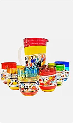 Generico CARAFFA PIÙ SEI BICCHIERI CON MURRINE IN VETRO DI MURANO GLASS