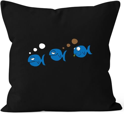 MoonWorks® Kissen-Bezug Fische lustig Fischfurz Fun-Motiv furzen Witz Scherz Meme Deko-Kissen Baumwolle Schwarz 40cm x 40cm