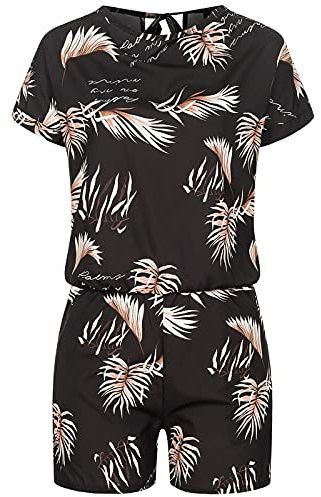 Styleboom Fashion Damen Playsuit mit Palmen Print 2-Pockets schwarz
