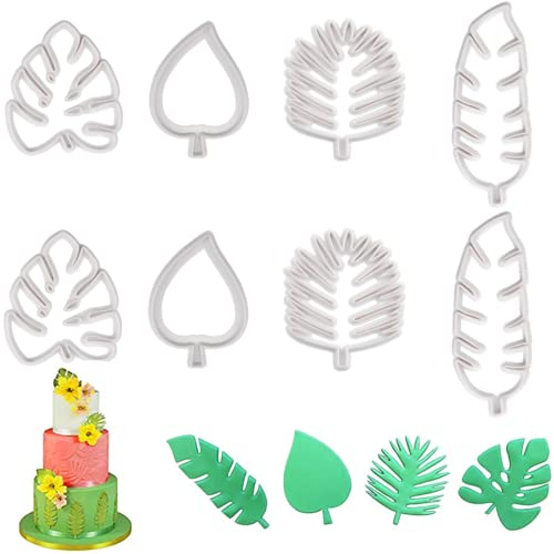 VEGCOO Tropische Blätter Ausstecher, 8 Stück Ausstechformen Set Backzubehör für Torten, Mini Ausstecher Fondant Set für DIY Geburtstag Gebäck
