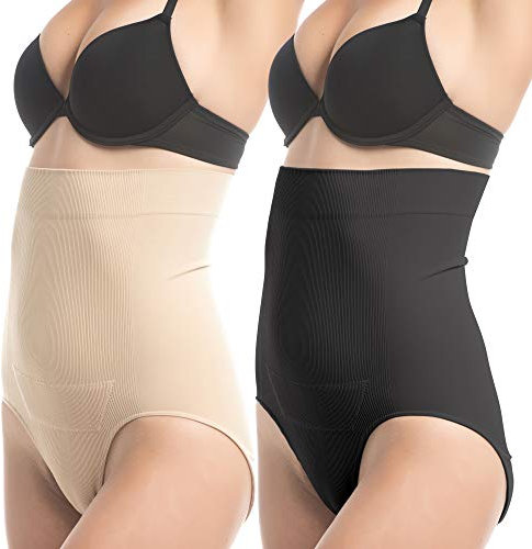 UpSpring C-Panty, Braguita de compresión para después del Parto por cesárea, Paquete de Dos:Nude y Negro, Talla L/XL